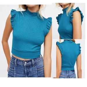 NWOT Free People Mock-neck Ruffle Sleeveless Top